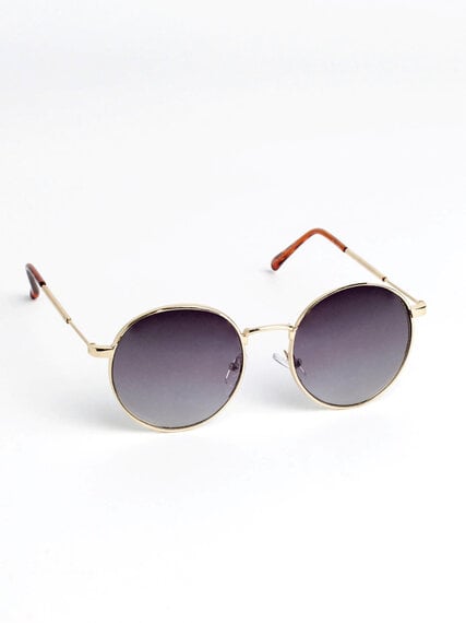 Gold Round Sunglasses with Gold Metal Arms Image 4