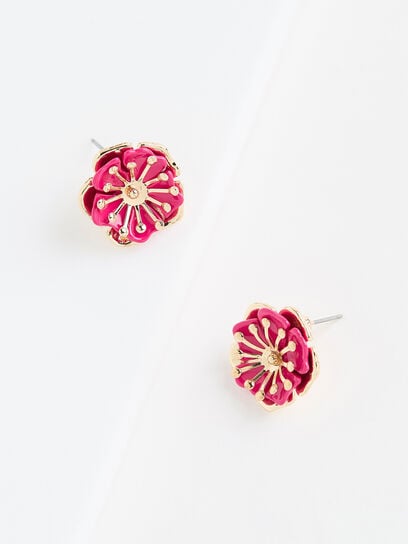Pink Flash/Gold Flower Statement Earrings