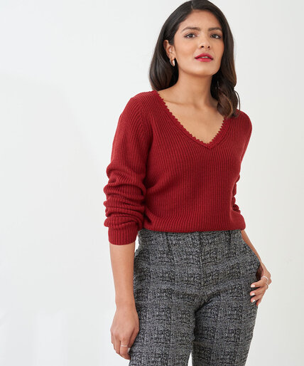 Lace V-Neck Shaker Stitch Sweater Image 2