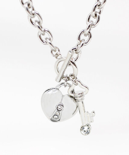Short Silver Heart Lock Necklace Image 2
