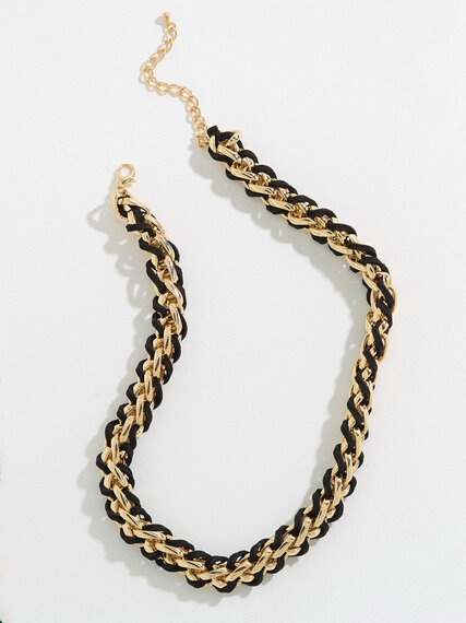 Gold with Black Suede Woven Necklace Image 1