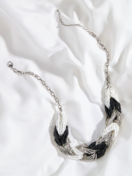 Silver/White/Black Braided Short Necklace Image 1