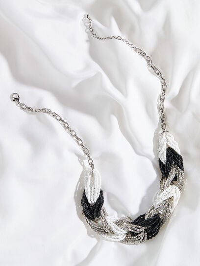 Silver/White/Black Braided Short Necklace