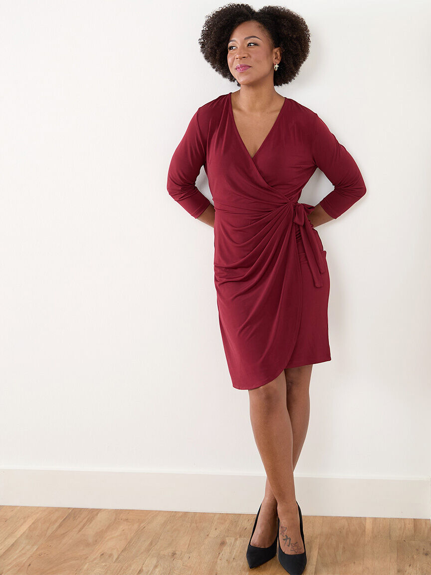 Petite Luxe Stretch Faux Wrap Dress Cleo 4000010492