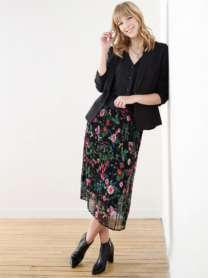 Pleated Floral Pull-On Midi Skirt Image 6