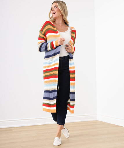 Full-Length Colourfully Striped Cardigan Image 1
