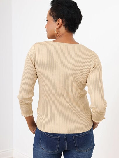 3/4 Sleeve Pointelle Knit Sweater