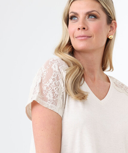 Linen V-Neck Top with Crochet  Image 1