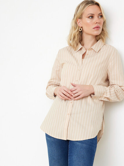 Petite Long Sleeve Collared Cotton Relaxed Fit Shirt Image 2