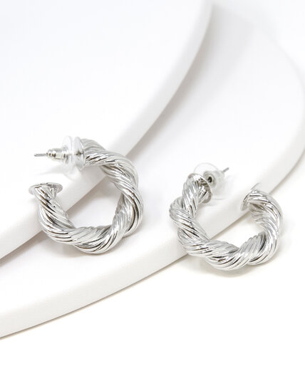 Small Silver Twisted Hoop Earrings Image 3