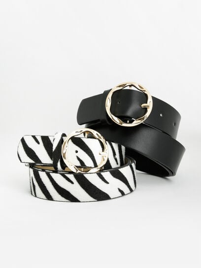 2-Pack Belts: Black and Zebra Print