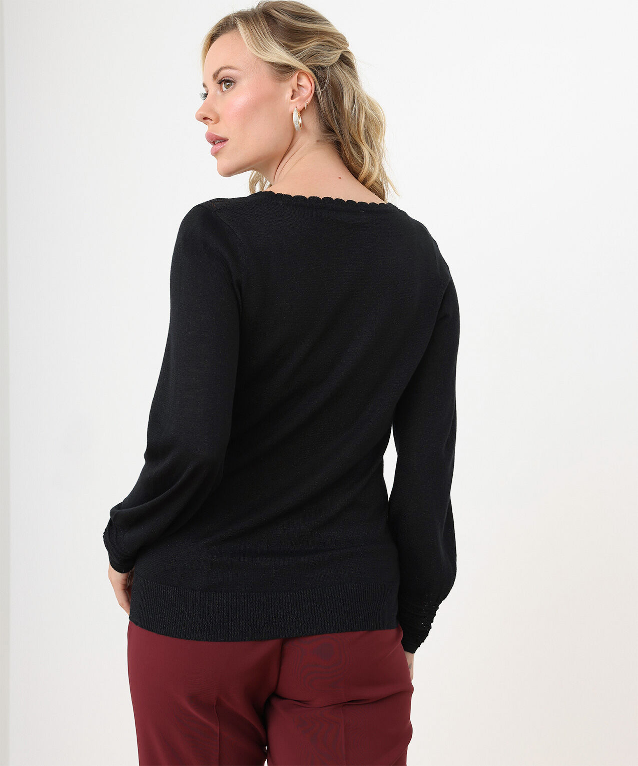 Petite Pointelle Knit Scoop Neck Pullover Cleo 4000008648