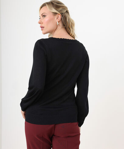 Petite Pointelle Knit Scoop Neck Pullover 