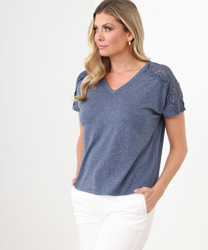 Linen V-Neck Top with Crochet  Image 5