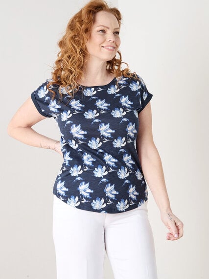 Petite Short Cuffed Sleeve Slub Knit T-Shirt Image 1