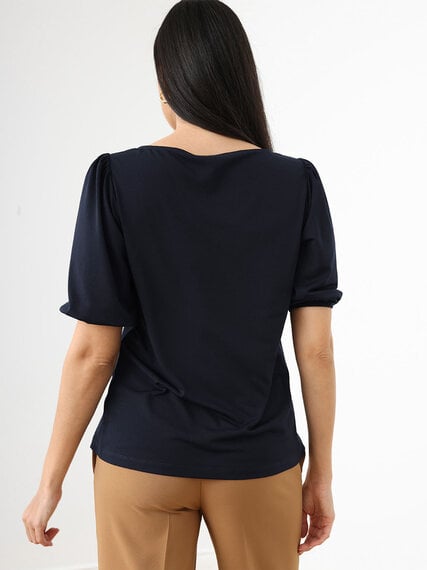 Elbow Sleeve Crepe Boat-Neck Top Image 3