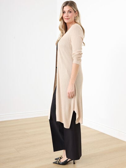 Maxi Open-Front Knit Cardigan Sweater