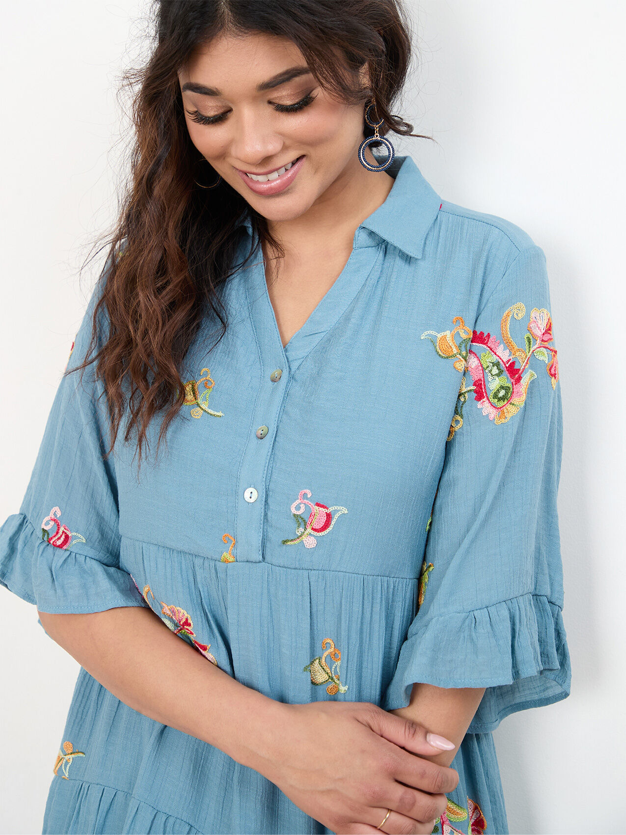 Petite Blue Floral Gauze Dress Cleo 4000011081