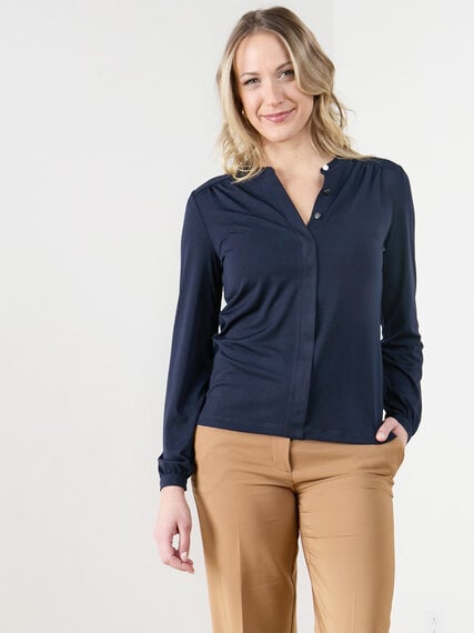 Long Sleeve Stretch Crepe Relaxed Fit Top Image 6