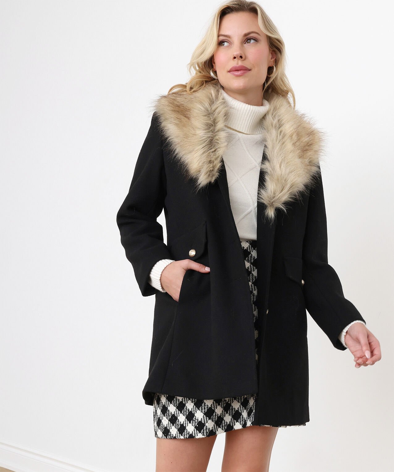 Petite faux fur collar coat outlet