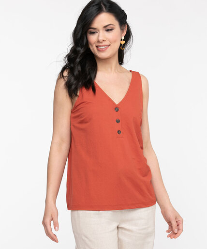 Sleeveless V-Neck Button Front Top Image 5