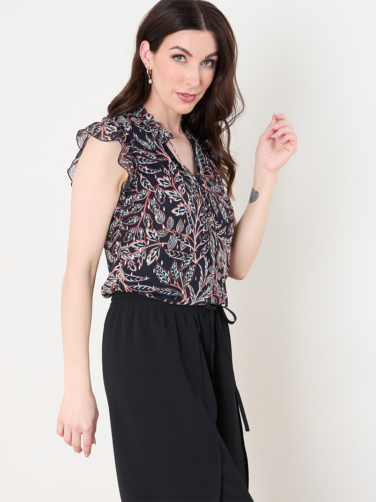 Black chiffon blouse short sleeve discount