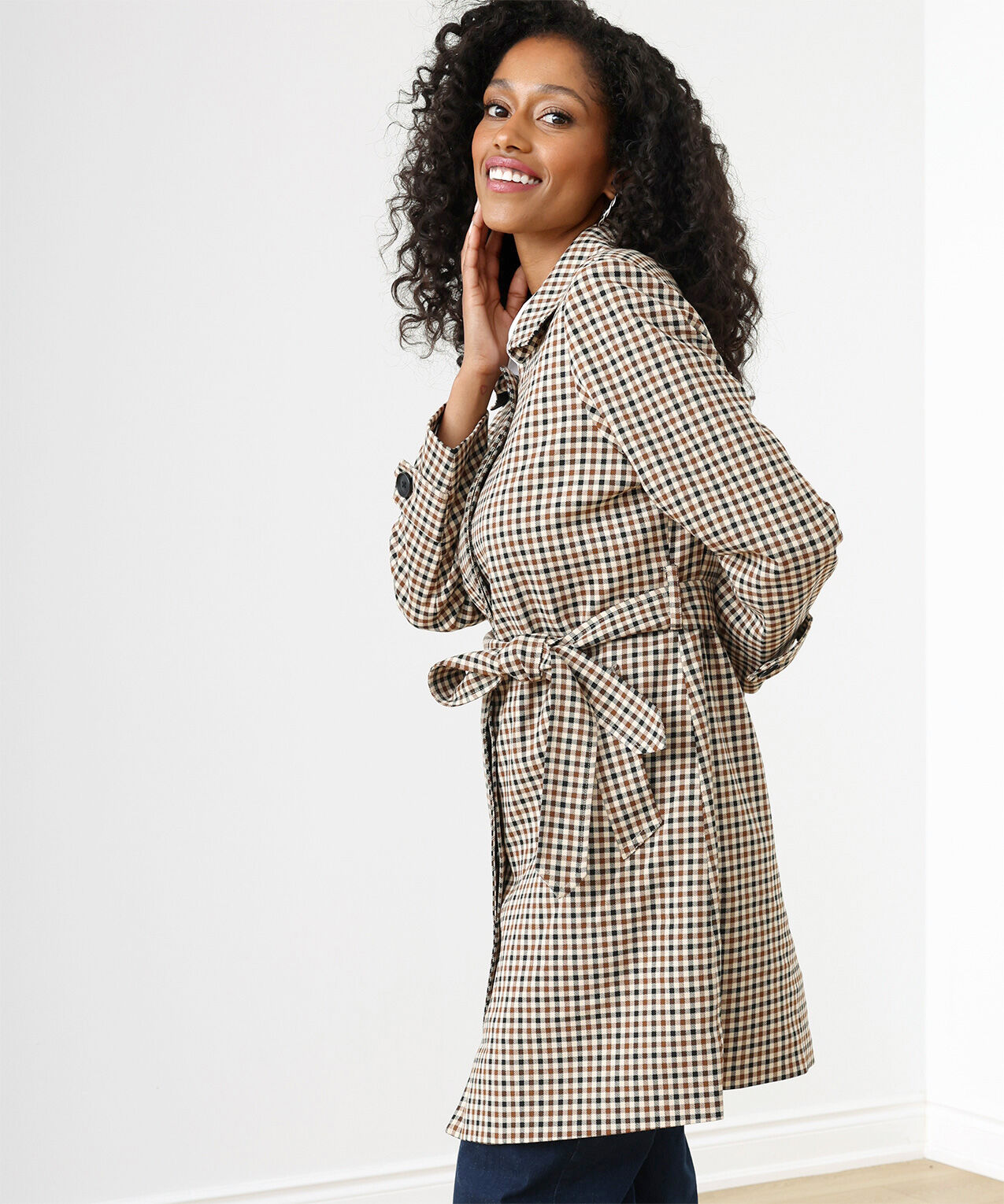 Gingham cheap trench coat