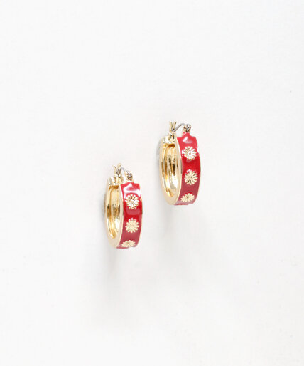 Gold & Red Small Hoop Earrings Image 3
