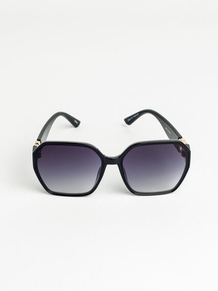 Black Hexagon Frame Sunglasses with Rhinestone Detail Image 1