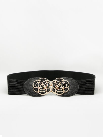 Black and Gold Rose Stretch Belt