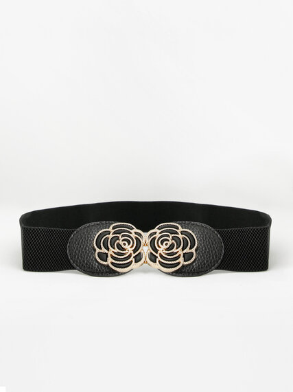 Black and Gold Rose Stretch Belt Image 1