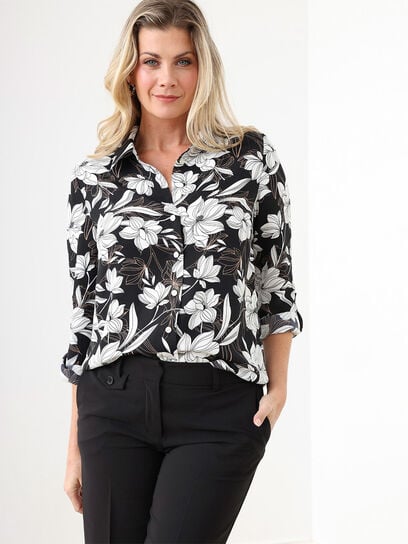 Crepe Relaxed Fit Collared Blouse	