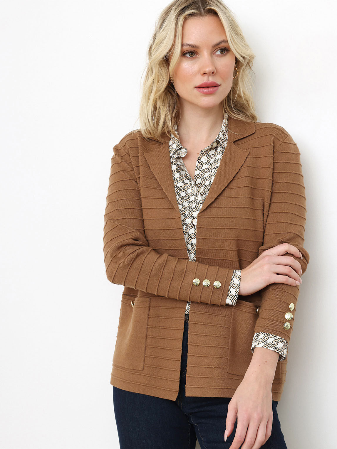 Petite Open-Front Knit Blazer Sweater