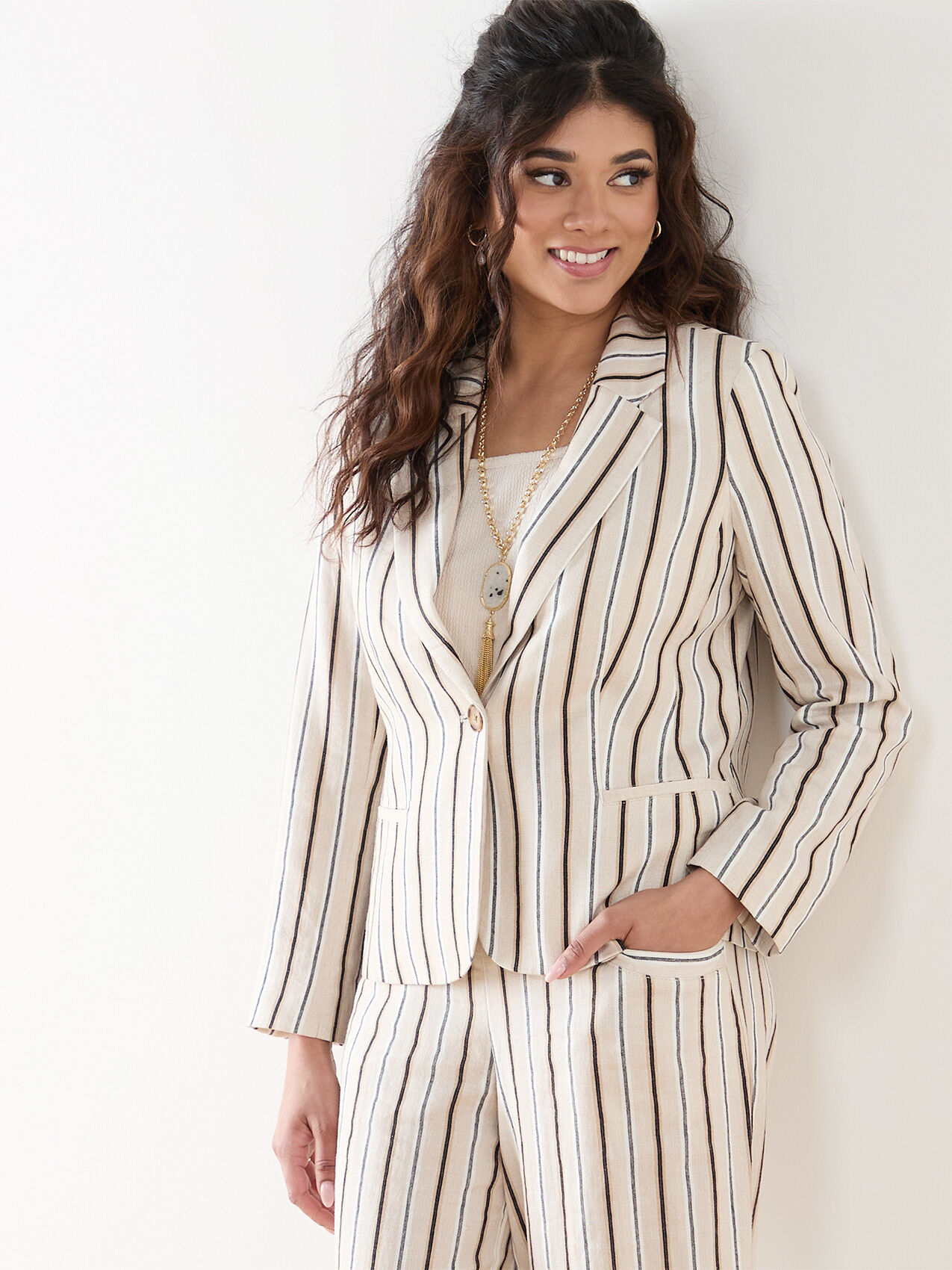 Petite Linen 1 Button Blazer Cleo 4000009961