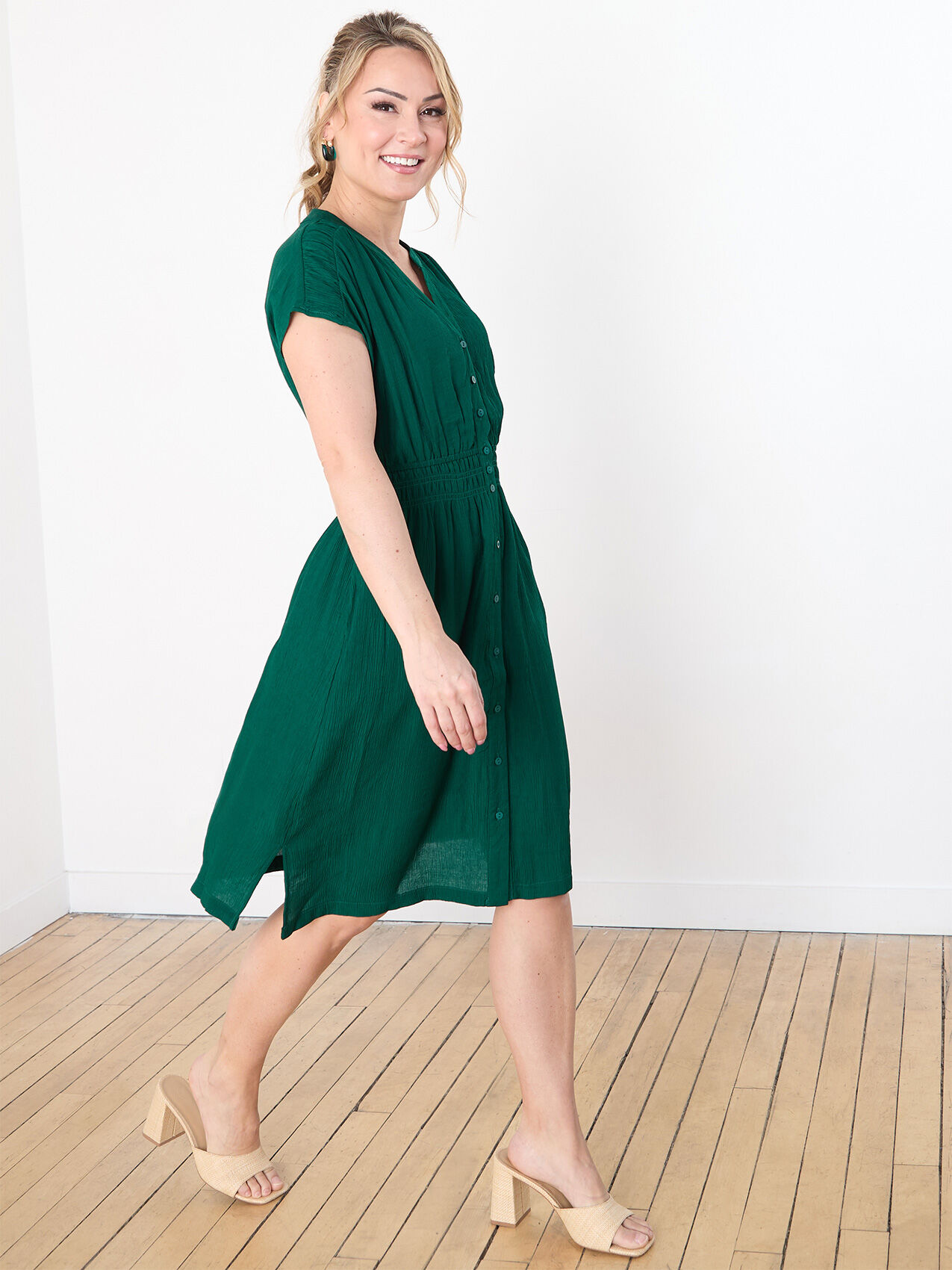 Petite Textured Smocked Waist Midi Dress Cleo 4000010136