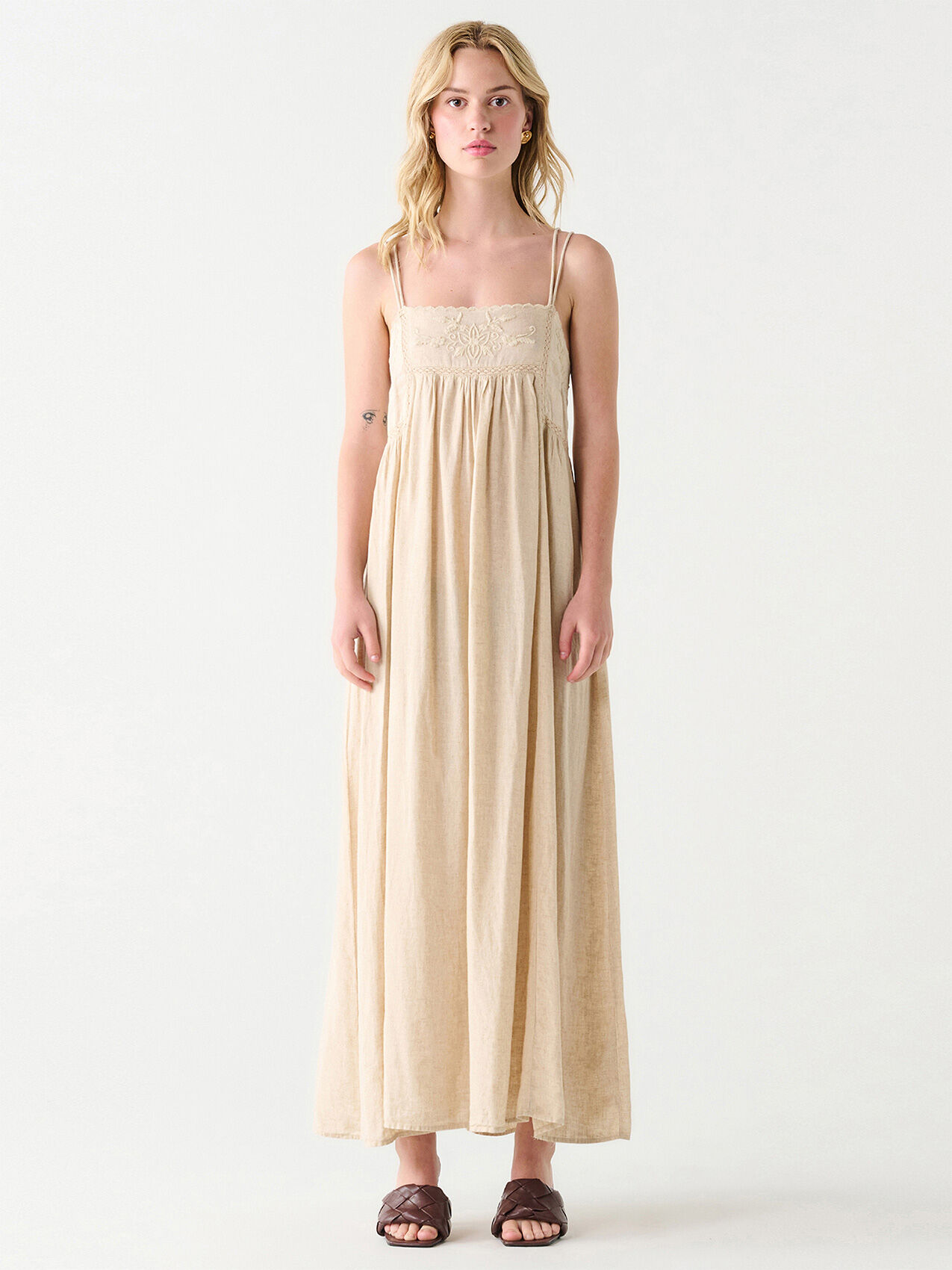 Dex Linen Blend Midi Dress M Wheat
