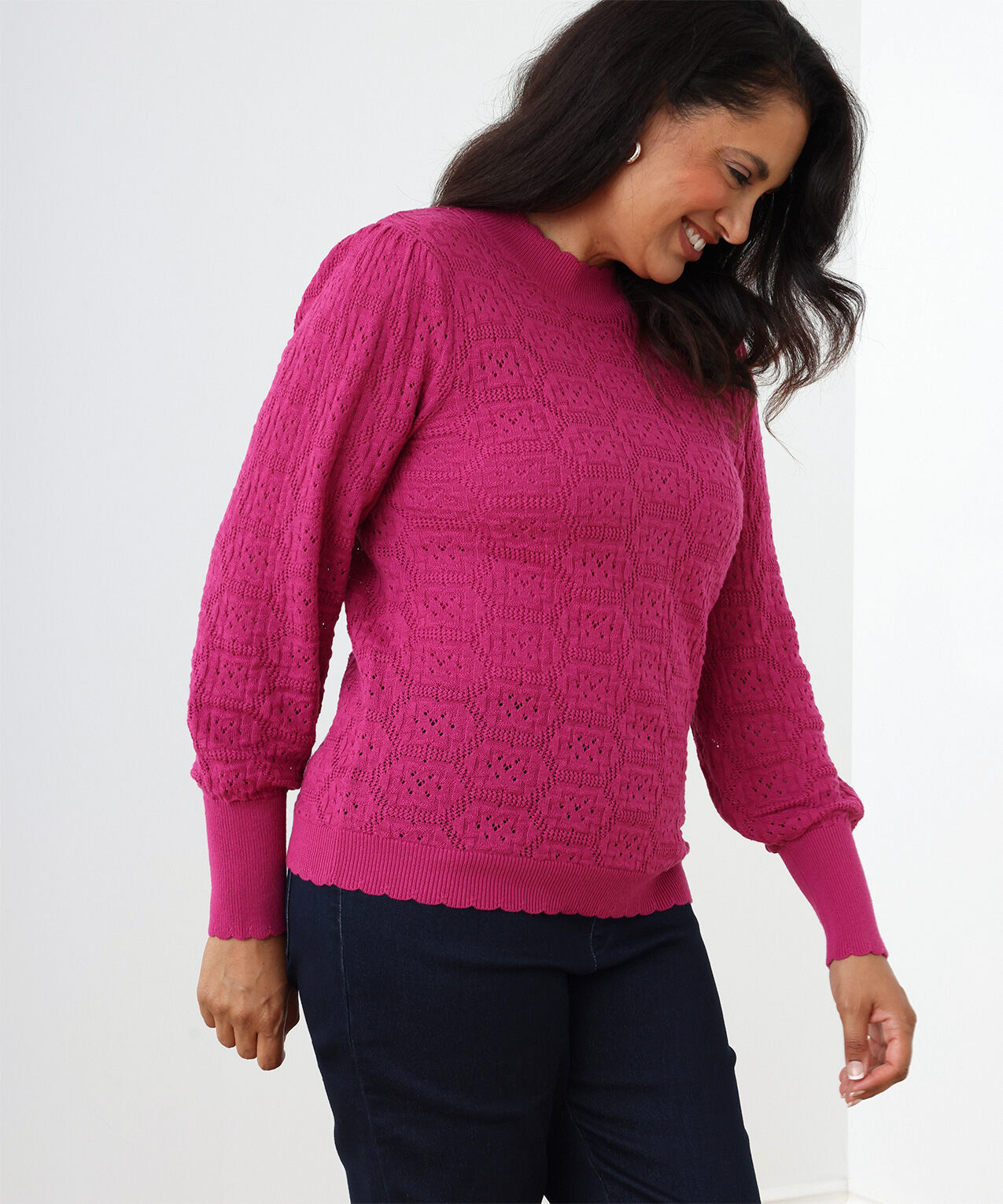 Mock Neck Pointelle Pullover Sweater Cleo 4000008680