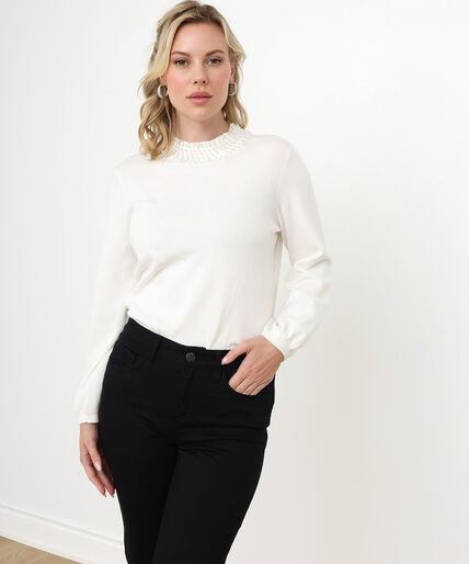 Petite Pearl-Neck Pullover Sweater Image 1