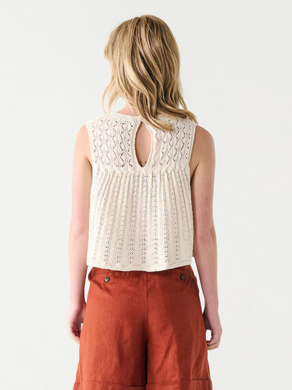 Sleeveless Cropped Pointelle Knit Top Image 3