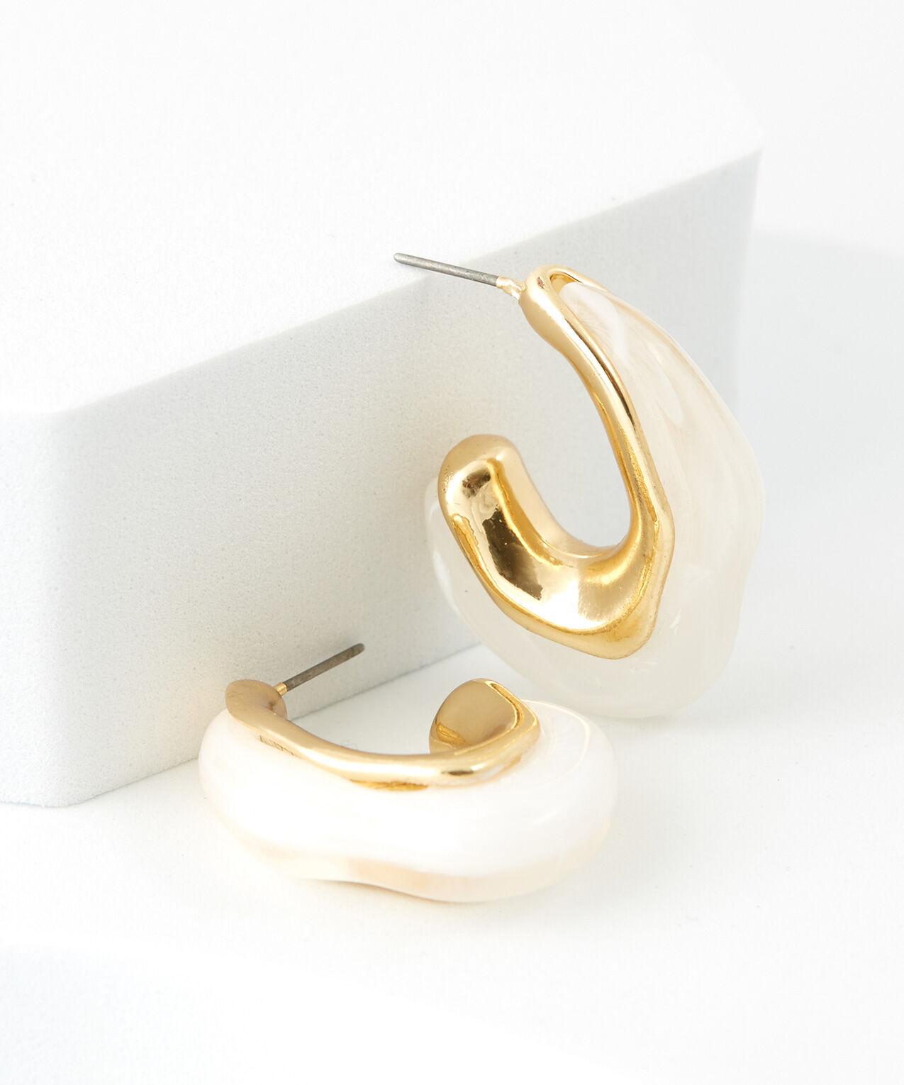 White and Gold Asymmetrical Chunky Earrings