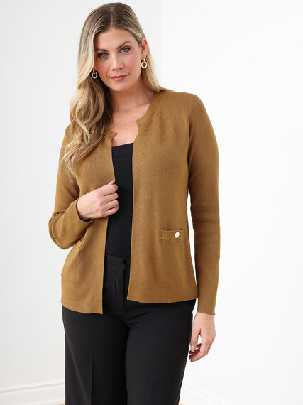 Open-Front Knit Cardigan Sweater with Button Detail Image 1