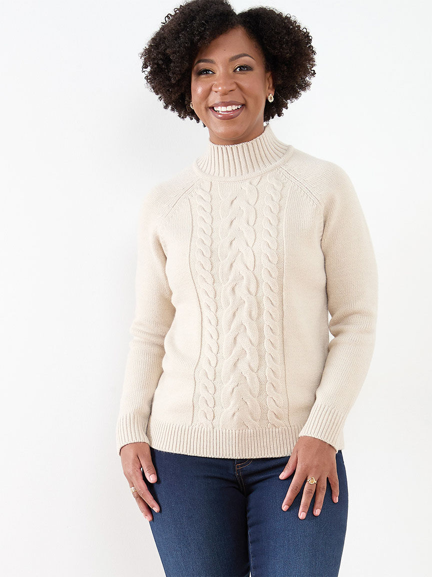 Mock neck cable sweater store