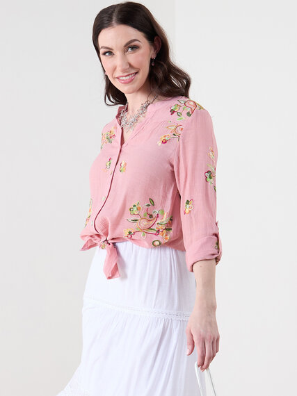 Long Sleeve Pink Embroidered Blouse Image 4