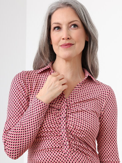 Long Sleeve Collared Crepe Knit Top by Jules & Leopold Image 2