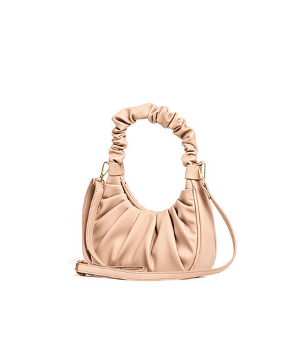 Taupe Ruched Vegan Leather Bag Image 2