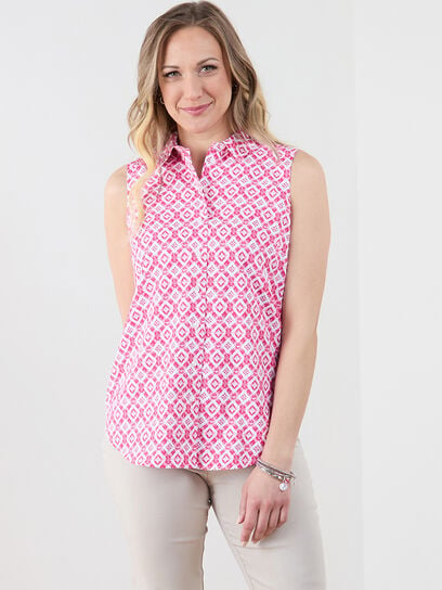 Sleeveless Classic Fit Collared Blouse