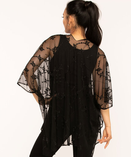 Black Embroidered Mesh Kimono Image 3