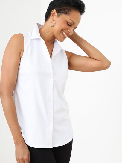 Sleeveless Collared Button Front Blouse in White