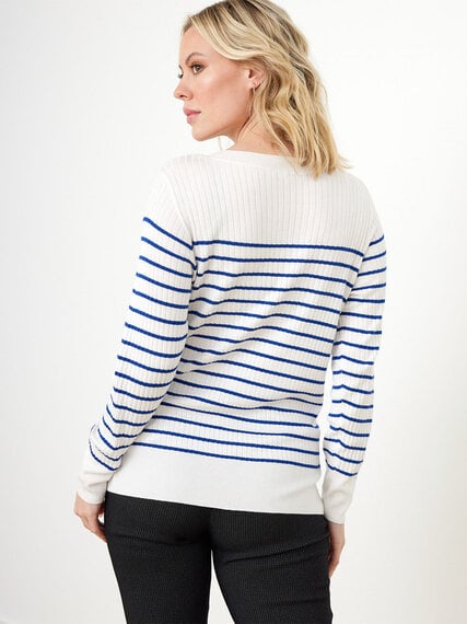 Petite Long Sleeve Striped Pullover Sweater with Button Detail Image 3
