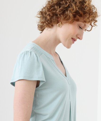 Y-Neck Short Sleeve Top in Pique Knit Image 2